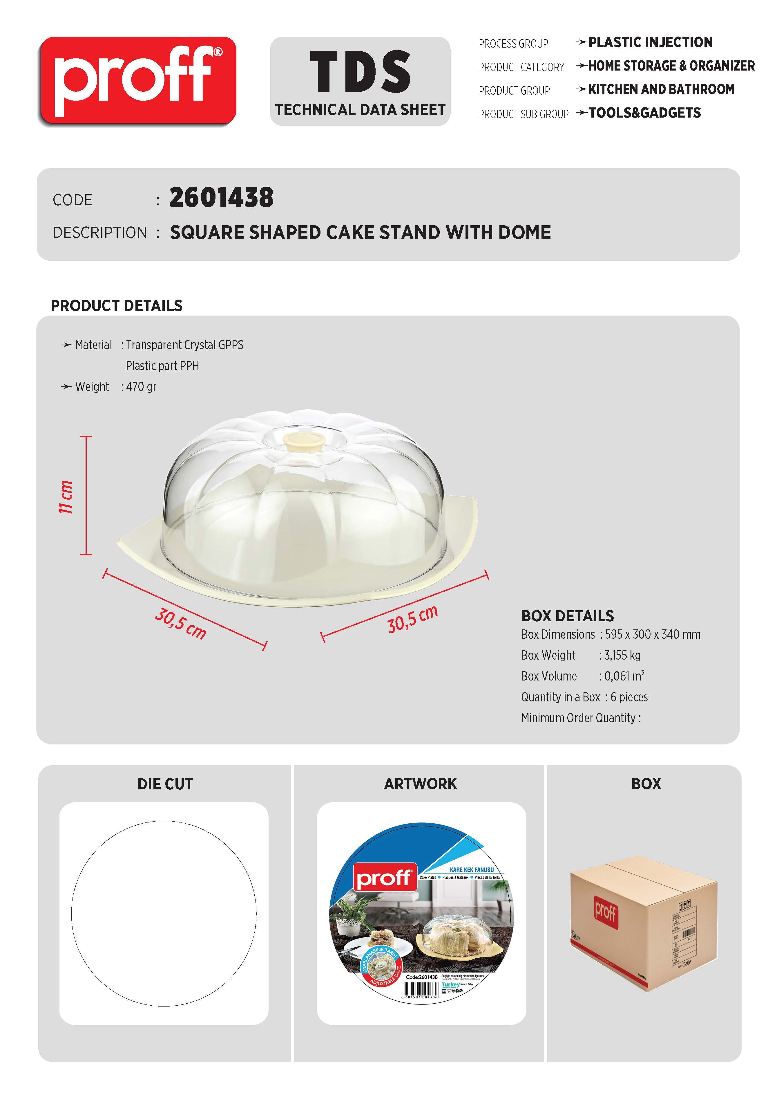 SQUARE SHAPED CAKE STAND WITH DOME