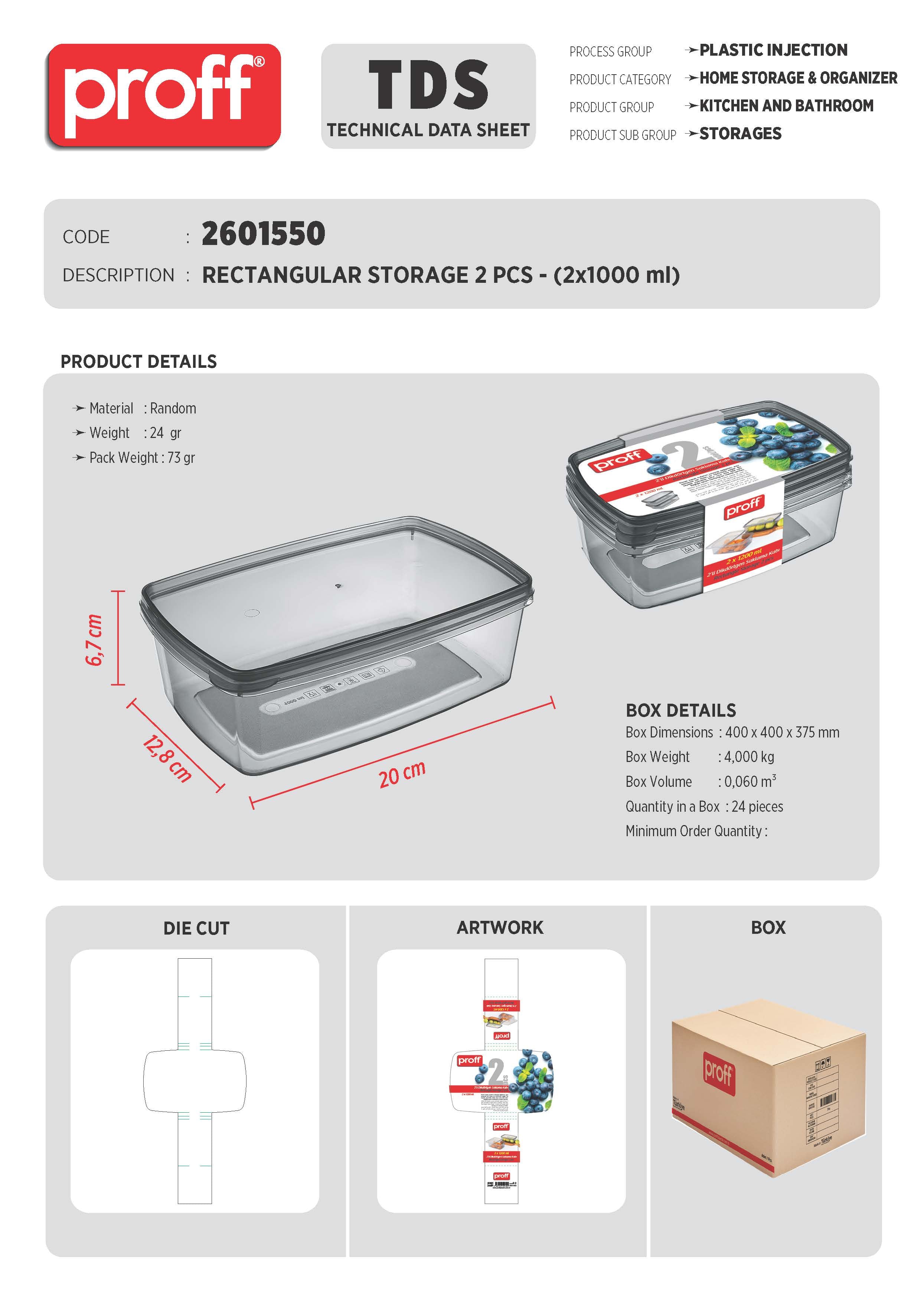 RECTANGULAR STORAGE 2 PCS - (2x1000 ml)