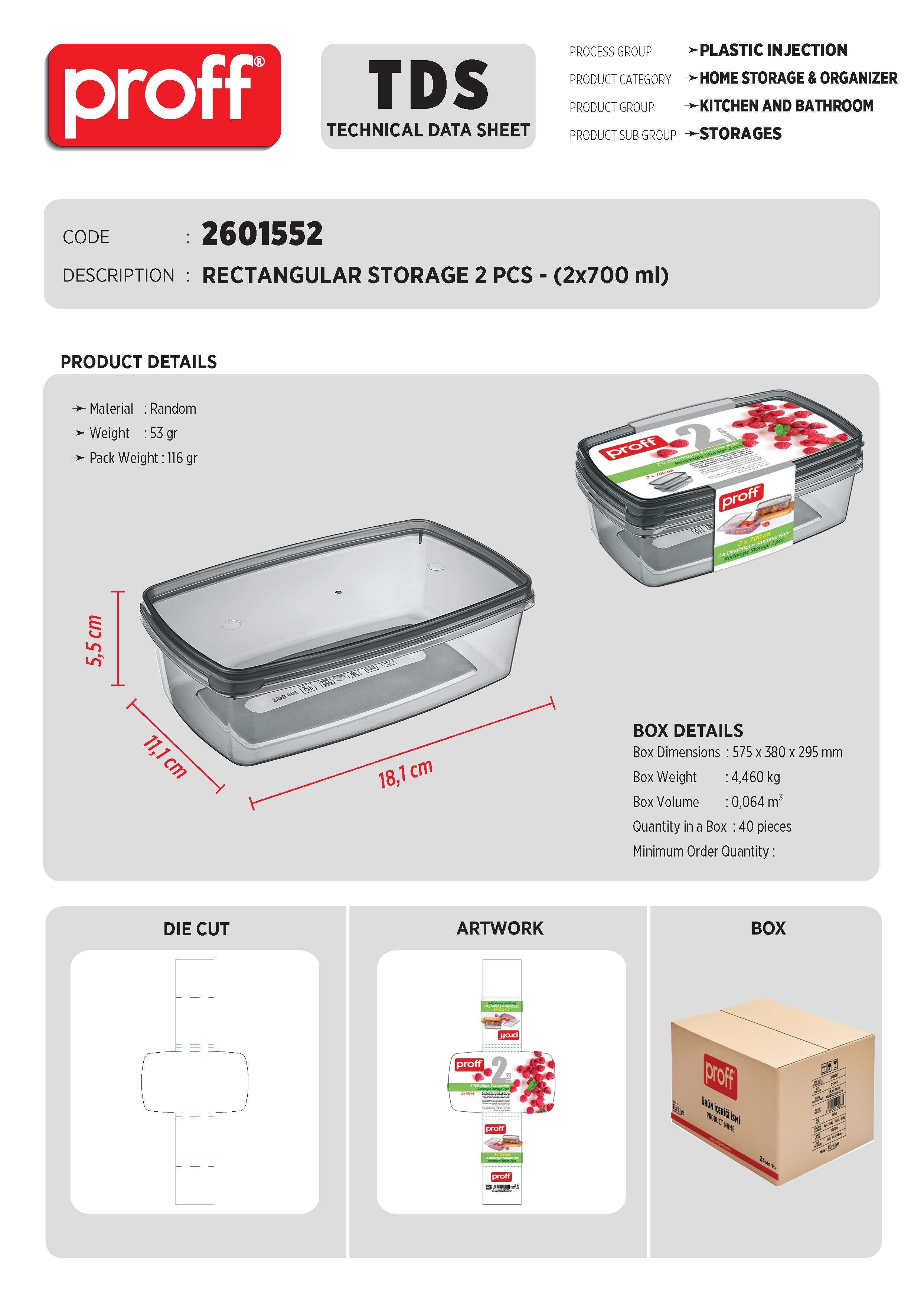 RECTANGULAR STORAGE 2 PCS - (2x700 ml)