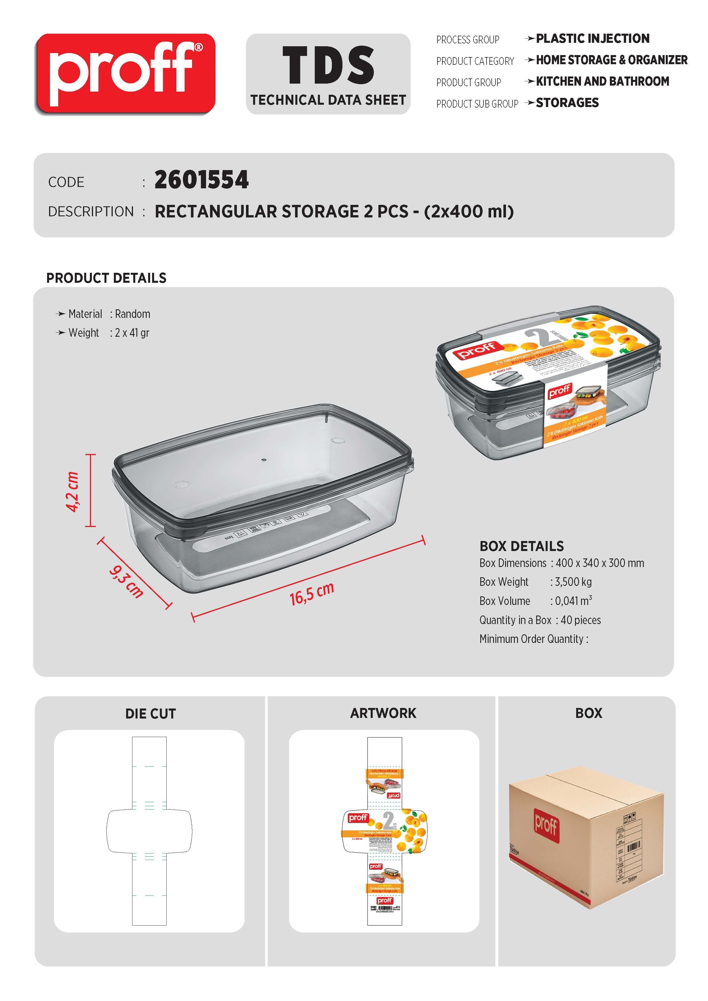 RECTANGULAR STORAGE 2 PCS - (2x400 ml)