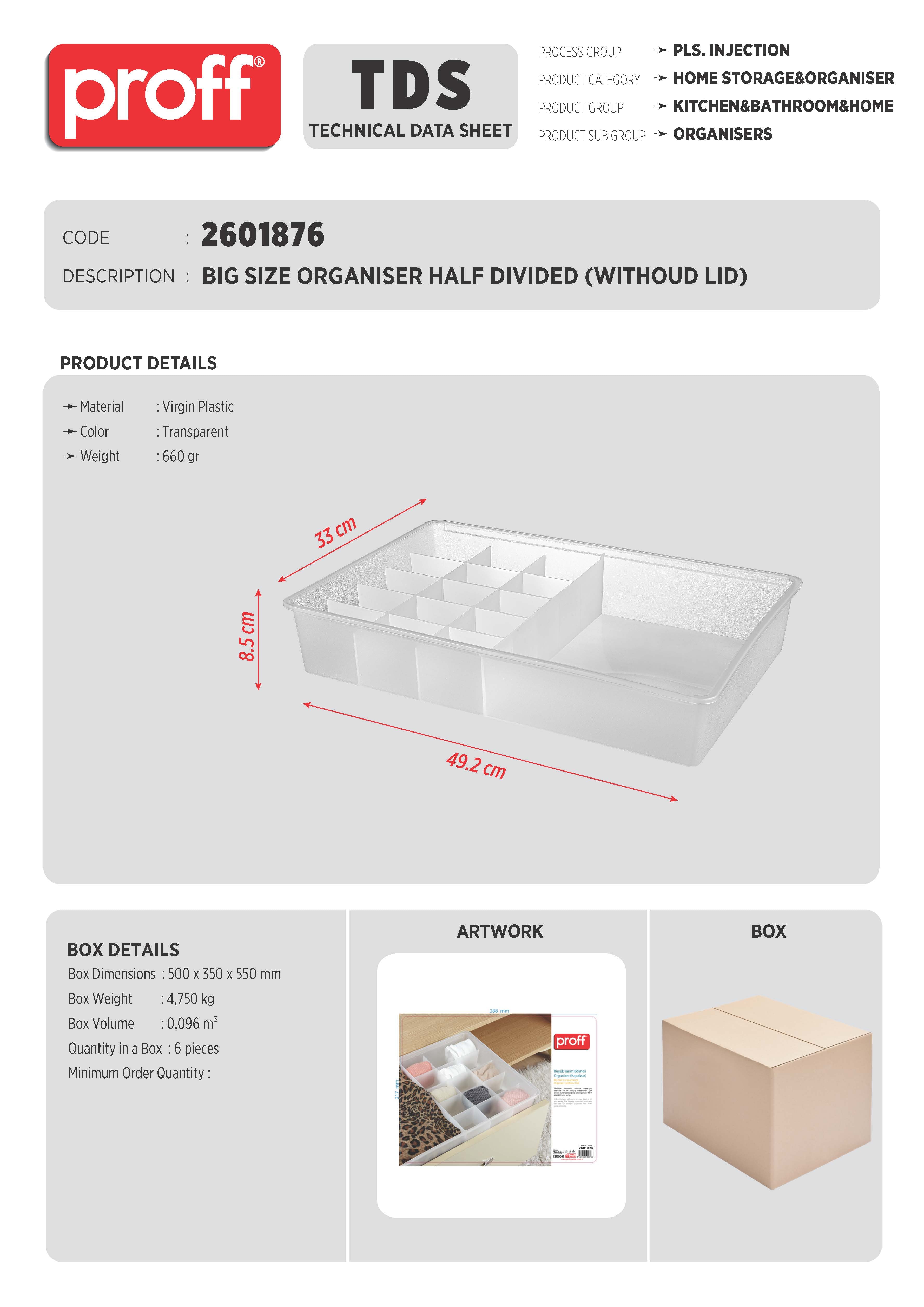 BIG SIZE ORGANISER HALF DIVIDED (WITHOUD LID)