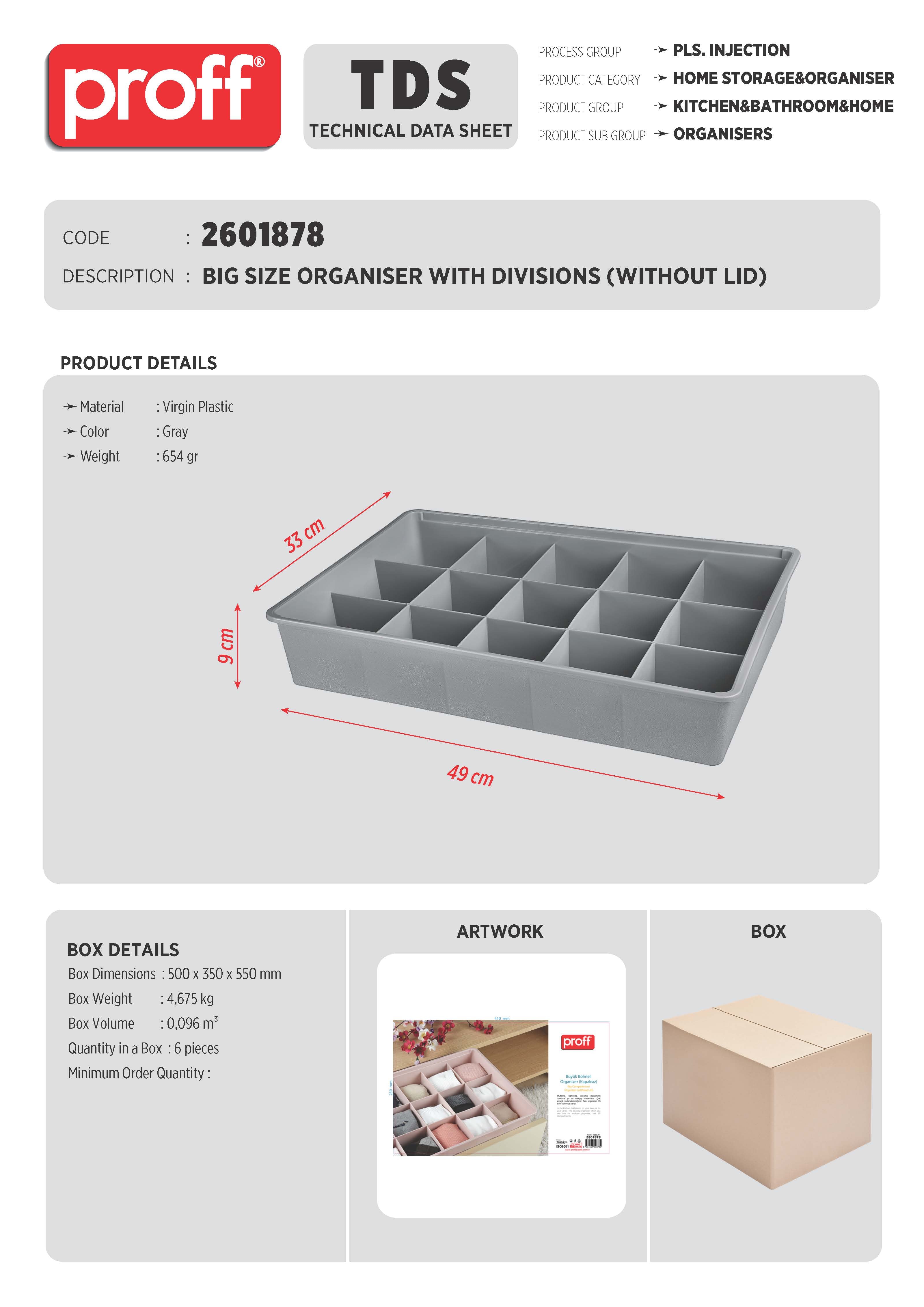 BIG SIZE ORGANISER WITH DIVISIONS (WITHOUT LID)