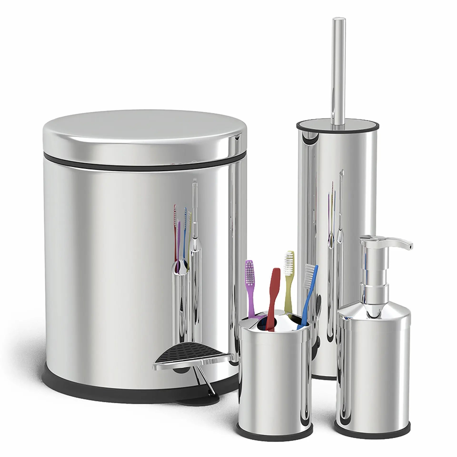 TRASH CANS FOUR BATHROOM SET CHROME 5 LITER